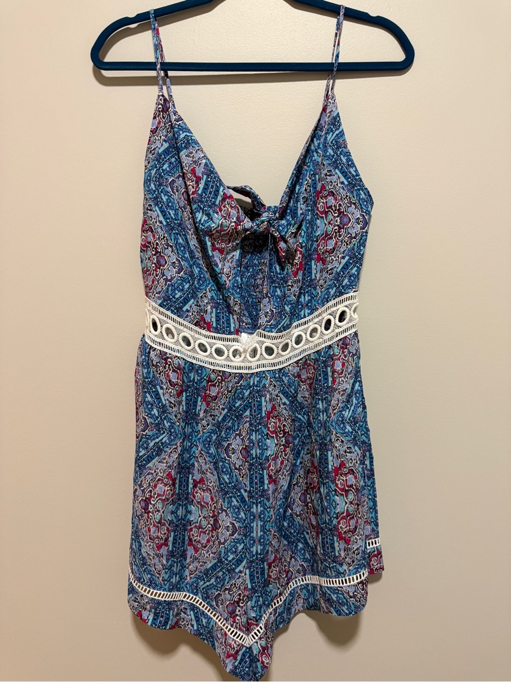 NWT Seafolly Casablanca Tapestry Playsuit Venice Blue Romper Size L Boho Resort